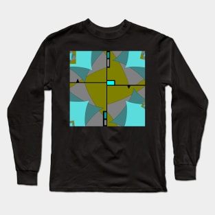 Geometric crossing. Abstract pattern in olive, black, grey, aqua blue and jade Long Sleeve T-Shirt